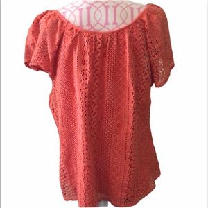 Roz & Ali Casual Career Round Neck Lace Blouse